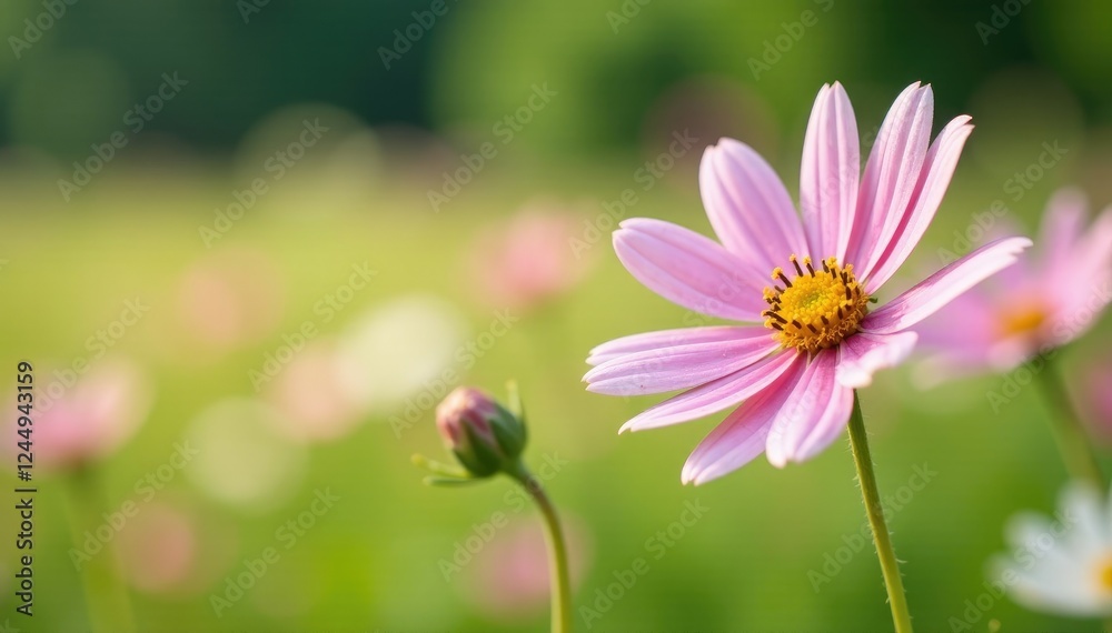Delicate white and pink marguerite flowers swaying gently in the breeze, marguerite, meadow, landscape Delicate white and pink marguerite flowers swaying gently in the breeze, marguerite, meadow, landscape