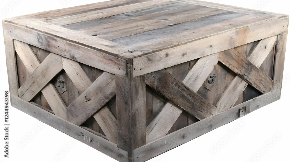 Large Rustic Wooden Crate Stands on a White Background Showcasing its Aged Beauty Large Rustic Wooden Crate Stands on a White Background Showcasing its Aged Beauty