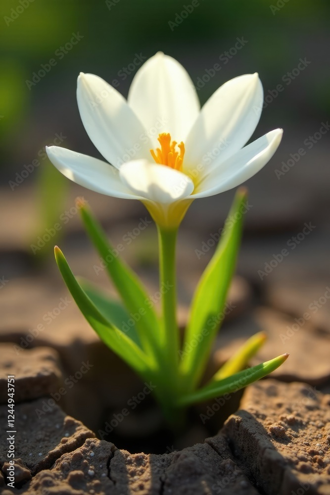 Delicate white petals unfurl from cracked earth, wildflowers, flowers Delicate white petals unfurl from cracked earth, wildflowers, flowers
