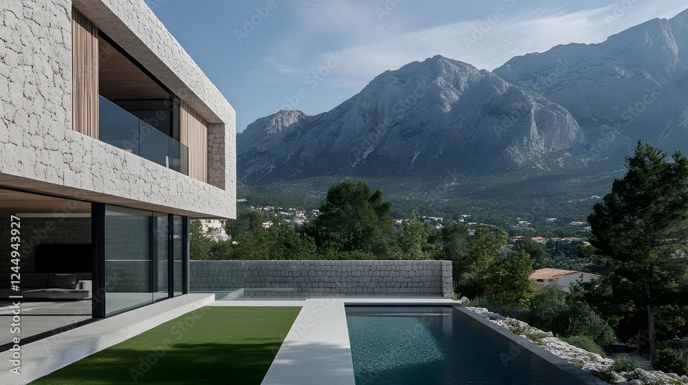 Fototapeta premium A minimalist modern house in the mountains of Mallorca