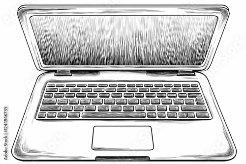 Open Laptop Sketch Shows Ke...