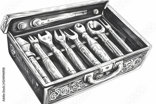 Vintage cutlery set in open...