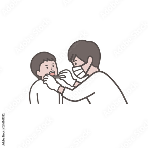 歯科検診を受ける男の子の上半身イラスト