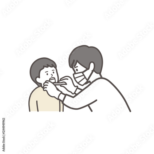 歯科検診を受ける男の子の上半身イラスト