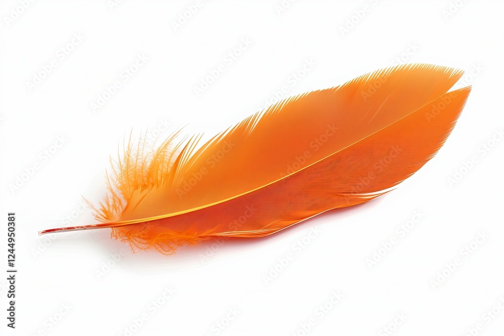 Orange bird feather on white background Orange bird feather on white background