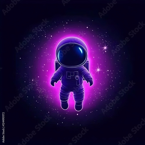 Astronaut floats in vibrant...