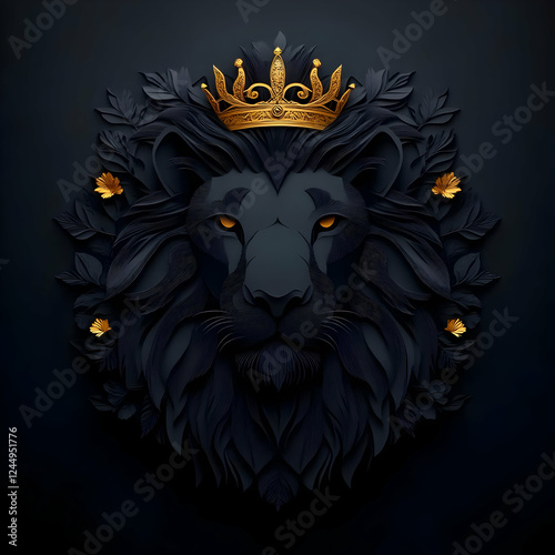 Majestic Black Lion with Go...