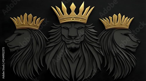 Three Majestic Black Lions ...
