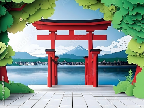 Red Torii Gate Stands on a ...