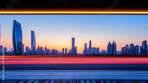 Cityscape at Sunset with Li...