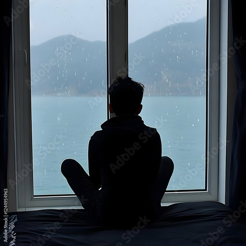 Silhouetted Person Sits by ...