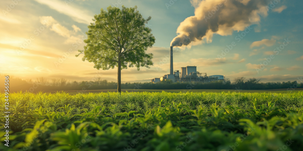 Industrial pollution impacting nature a balancing act between growth and environment rural landscape photography captured at sunset Industrial pollution impacting nature a balancing act between growth and environment rural landscape photography captured at sunset