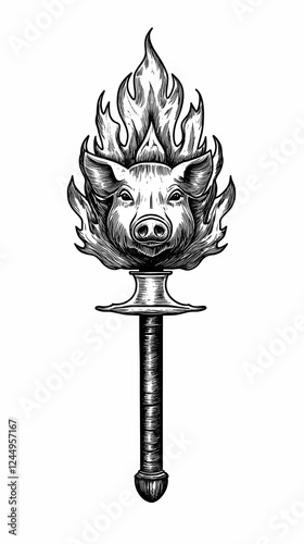Burning Pig Head Torch Illu...