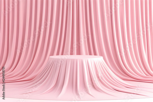 3D Pink Podium Covered with...