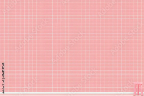 Pink Tiled Wall with Stool ...