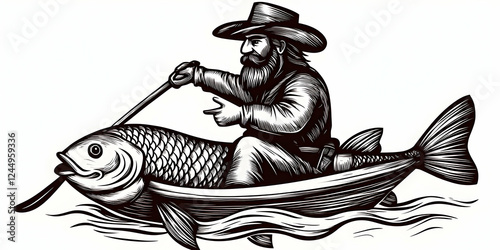 Bearded Fisherman Rows a Gi...