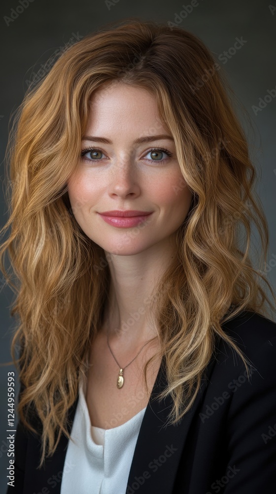 A professional woman in a white shirt with long blonde hair A professional woman in a white shirt with long blonde hair