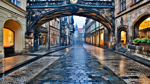 Cobblestone street glisteni...
