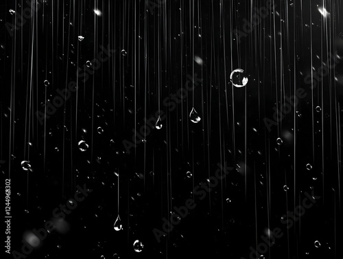 Raindrops fall on a dark ba...