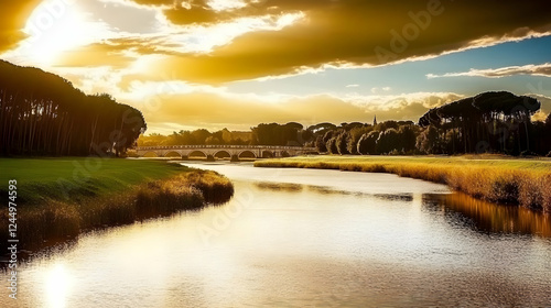 Serene River Flows Under Ar...