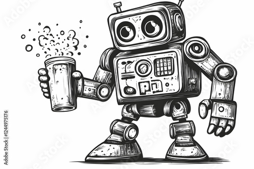 Vintage Robot Holds a Froth...