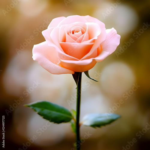 A Single Pale Pink Rose Sta...