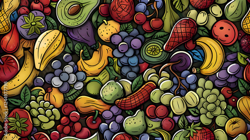 Wallpaper Mural A vibrant assortment of colorful fruits and vegetables arranged artistically, showcasing freshness (1) Torontodigital.ca