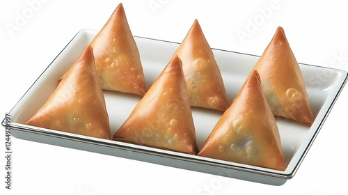 Six Golden-Brown Samosas Be...