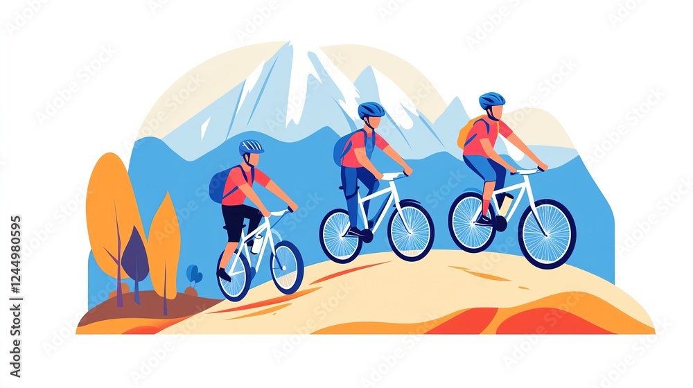 Fototapeta premium Mountain Bikers in Action: Embodying the Spirit of Travel, Sports, and an Active Lifestyle