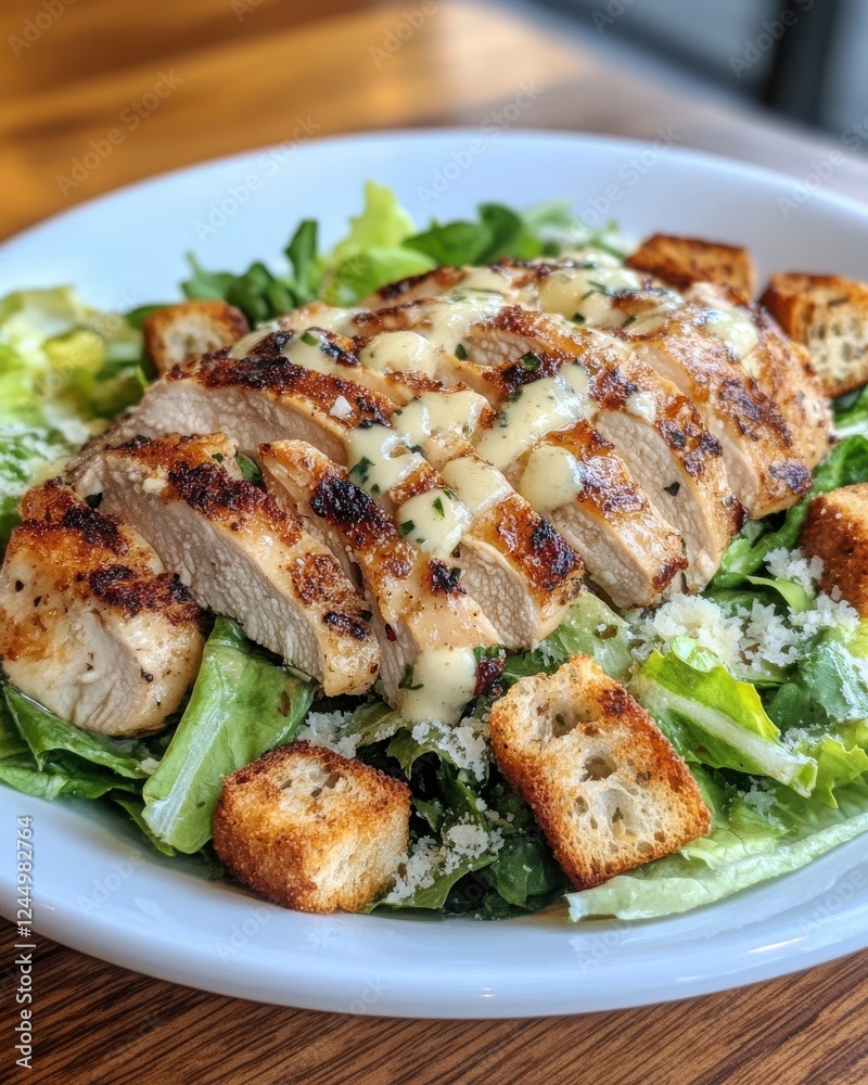 Grilled Chicken Salad with Croutons and Dressing on Fresh Greens Grilled Chicken Salad with Croutons and Dressing on Fresh Greens