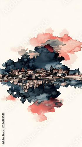 Watercolor Cityscape Reflec...