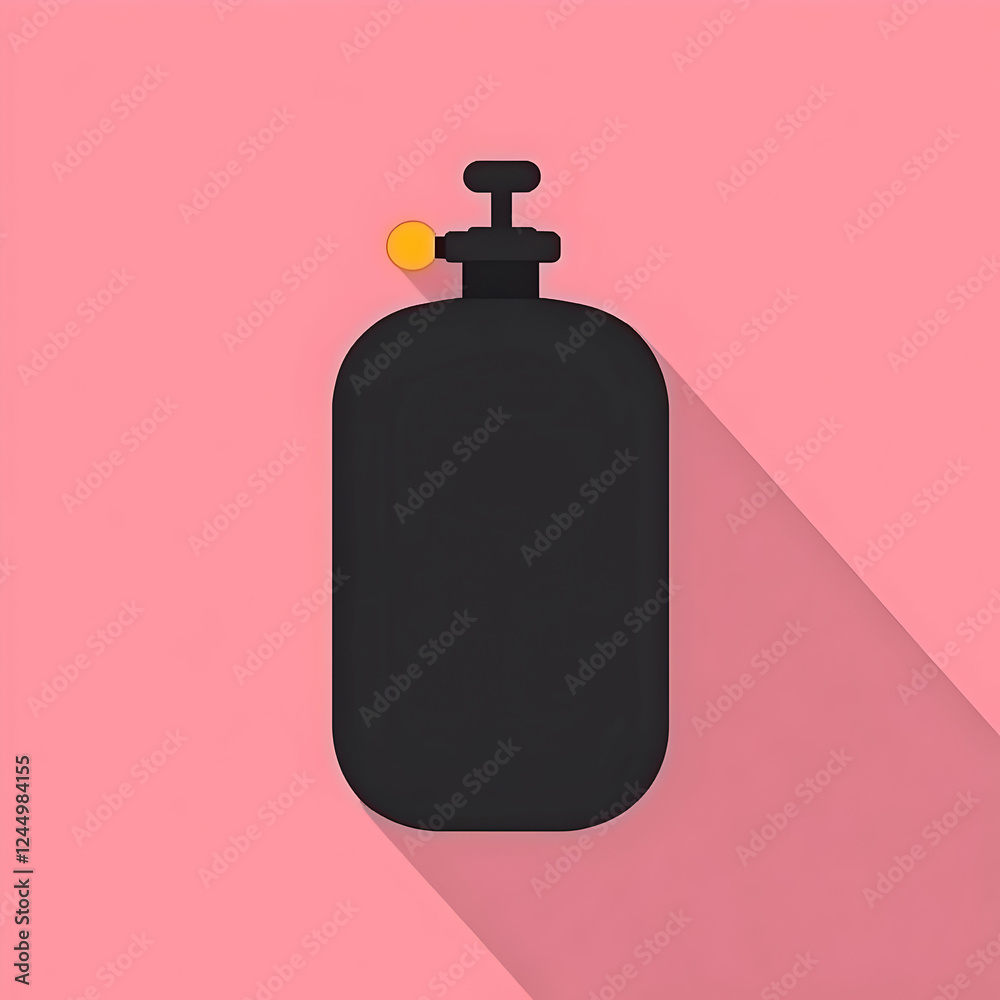 Obraz premium Black Gas Cylinder with Valve on Pink Background Depicts Storage Safely and Efficiently.