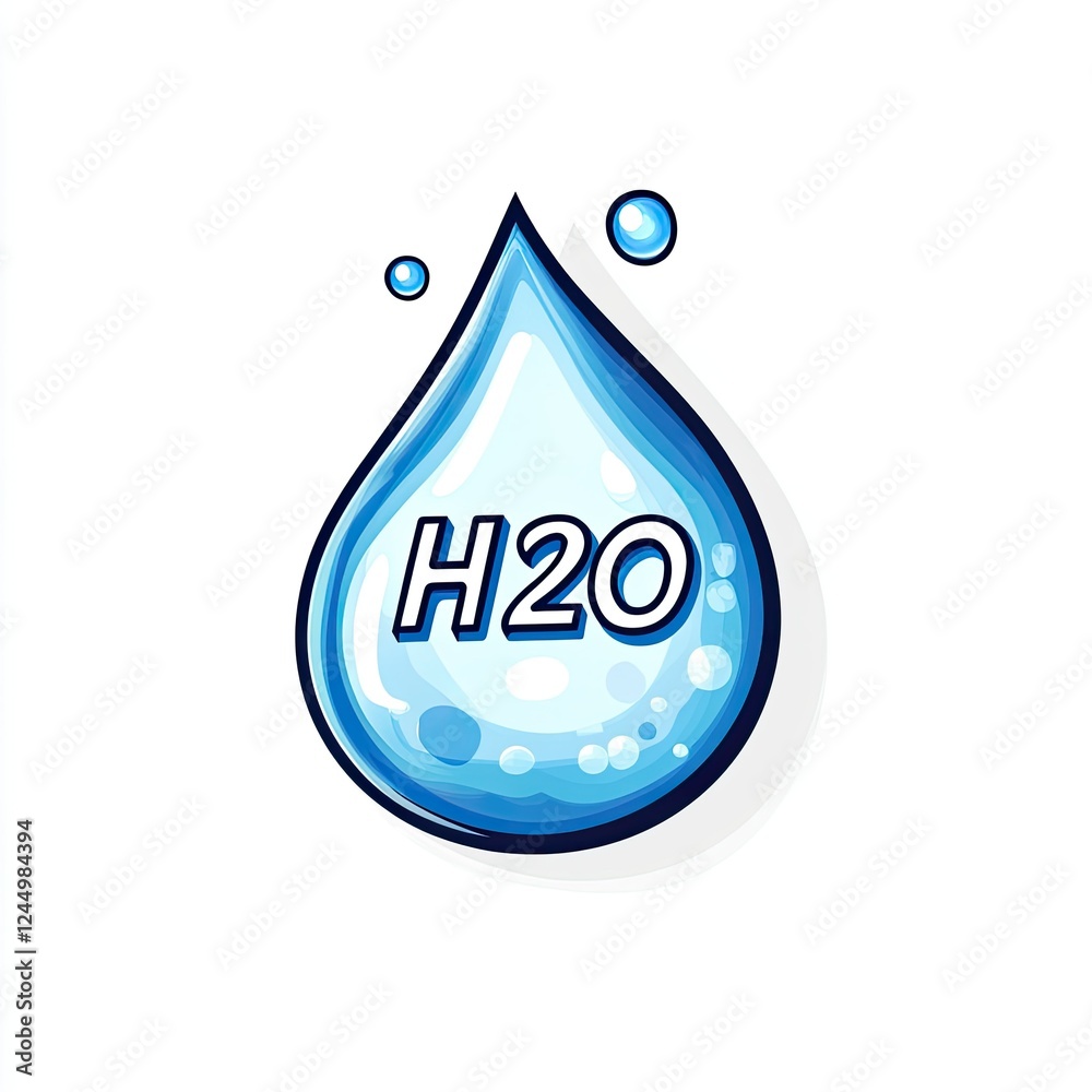 A single water droplet shows H2O formula A single water droplet shows H2O formula