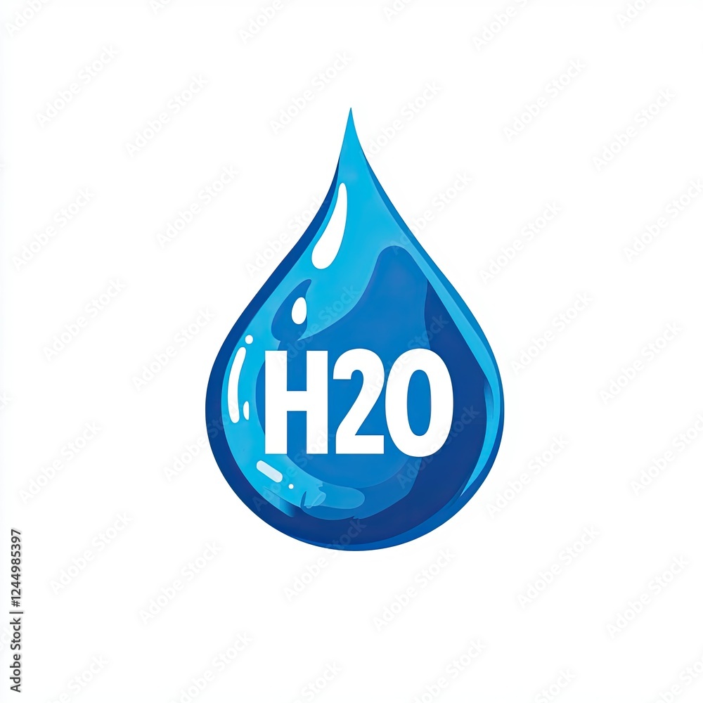 Blue Water Drop with H2O Symbol Blue Water Drop with H2O Symbol