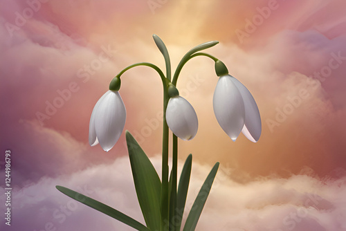 Wallpaper Mural Snowdrop flower in surreal background, capturing delicate beauty and tranquil atmosphere. Torontodigital.ca