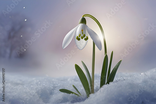 Wallpaper Mural Snowdrop flower in surreal background, capturing delicate beauty and tranquil atmosphere. Torontodigital.ca