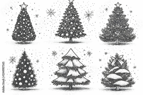 Six Christmas Trees Decorat...