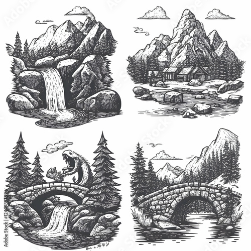 Four Detailed Illustrations...