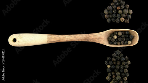 Wooden Spoon Holds Black Pe...