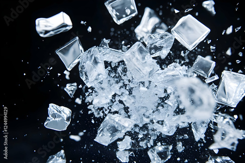 Shattered ice cubes explode...