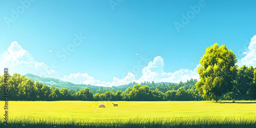 Serene Meadow Landscape Ill...