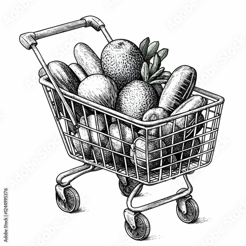 Vintage Shopping Cart Fille...