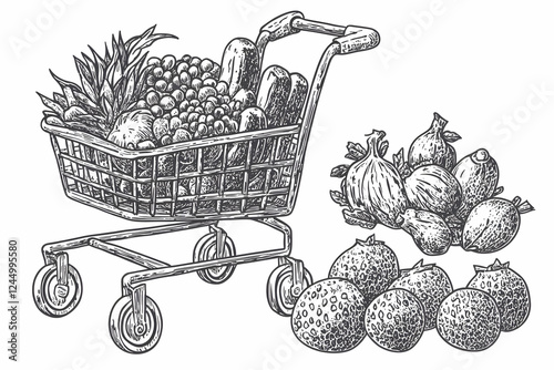 Vintage Shopping Cart Fille...