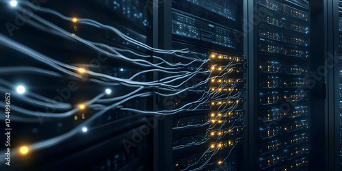 Server Room Cables Connect ...