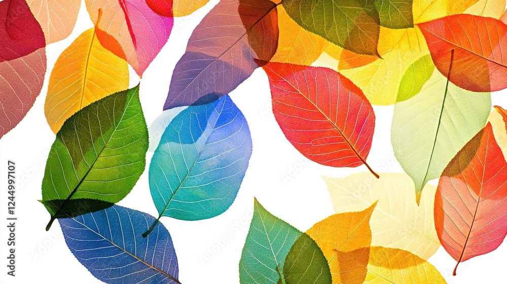 Fototapeta premium Transparent Colorful Leaves Background: A Vibrant and Ethereal Design for Creative Projects