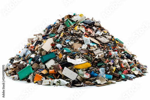 Large Pile of Mixed Garbage Waste Isolated on White Background