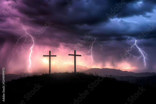 Two Crosses Stand on Hillto...