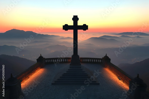 Large Cross Stands on Mount...