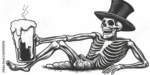 Skeleton in Top Hat Enjoys ...