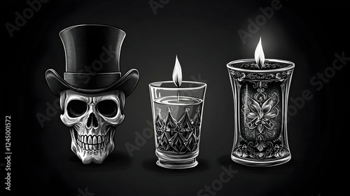 Skull in Top Hat, Burning C...